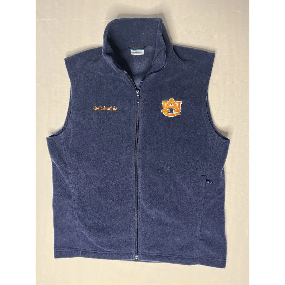 Columbia Auburn Tigers Fleece Vest Men's Size Medium Blue Full Zip Sleeveless